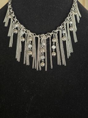 NWT Silver Fringe Chain Statement Necklace - Women Jewelry